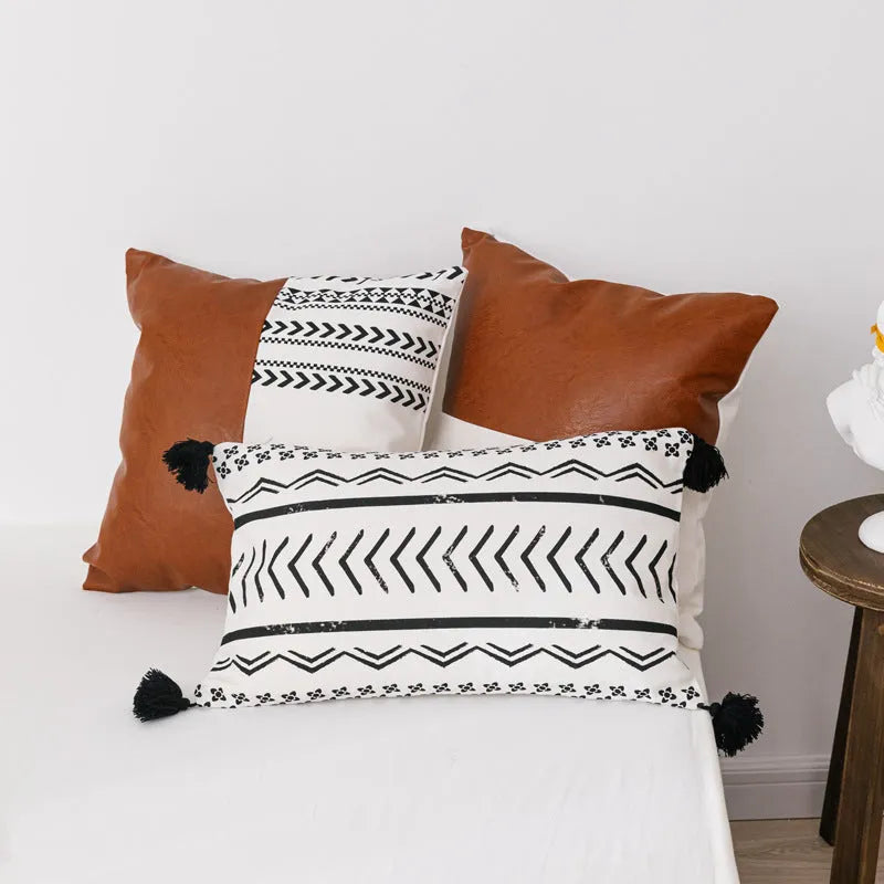 Double sofa cushion set with 45x45cm square cushion and 35x50cm long pillow, cotton canvas cover and hidden zipper, style A