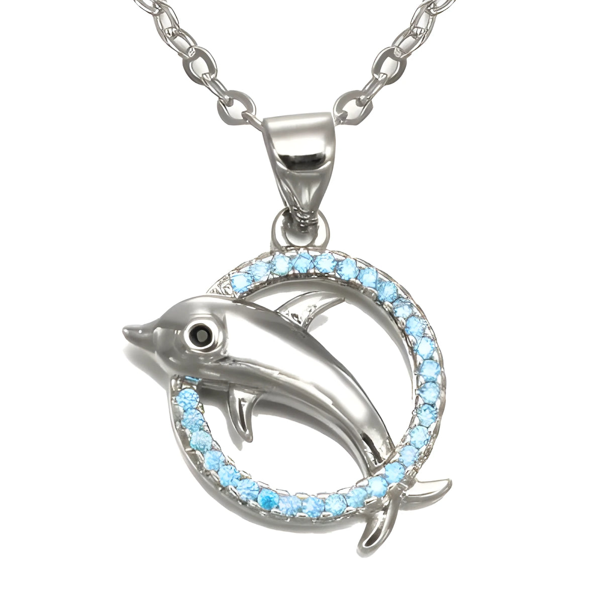Romantic dolphin copper pendant necklace available in rose gold and silver finishes
