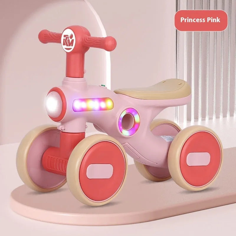 Children's gliding walker for ages 1-3, no pedal anti-rollover four-wheel car with light music, PP material