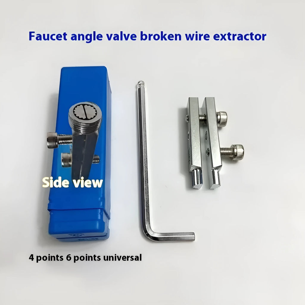 Four piece carbon steel broken wire extractor set for faucet and angle valve repair shows electroplated tips arranged in a row