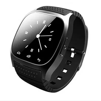 A smart Bluetooth sports watch in black, white, or blue, shown on a wrist.