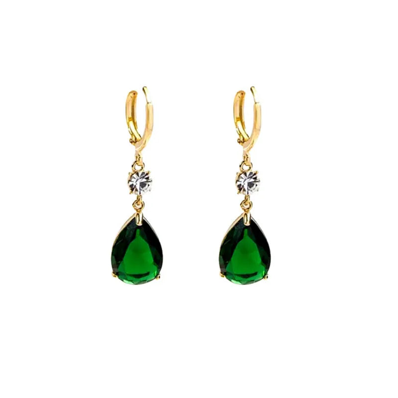 A pair of green geometric teardrop fashion earrings made from alloy.