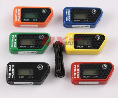 Black waterproof LCD maintenance reminder timer for engine hour tracking on vehicles and machinery.