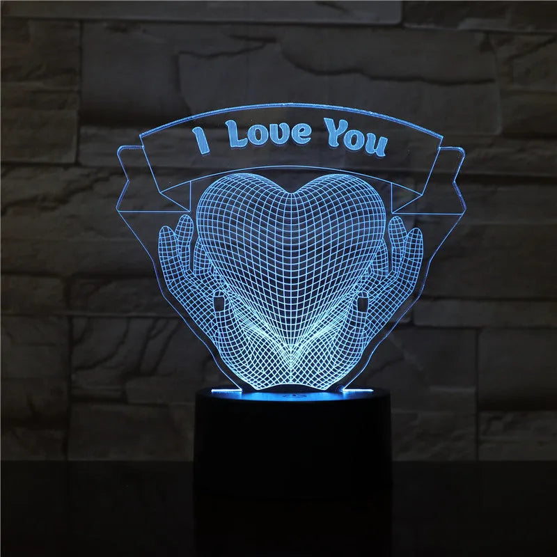 3D night light with hands holding love design, 7 colour LED, acrylic board, remote control