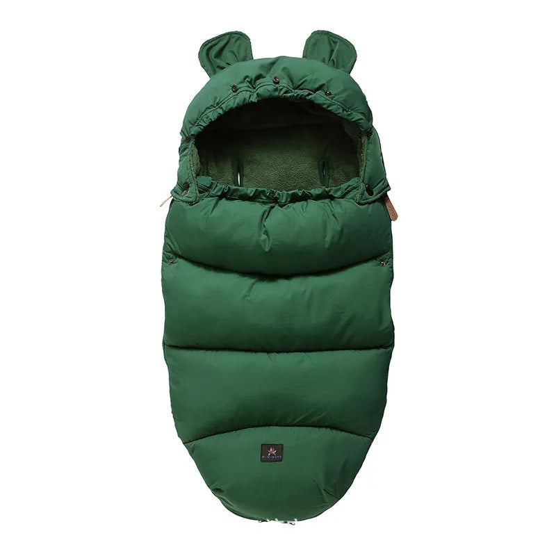 Baby stroller sleeping bag in silkworm cocoon style, shown in a colour option, measuring 100 by 48 centimetres.