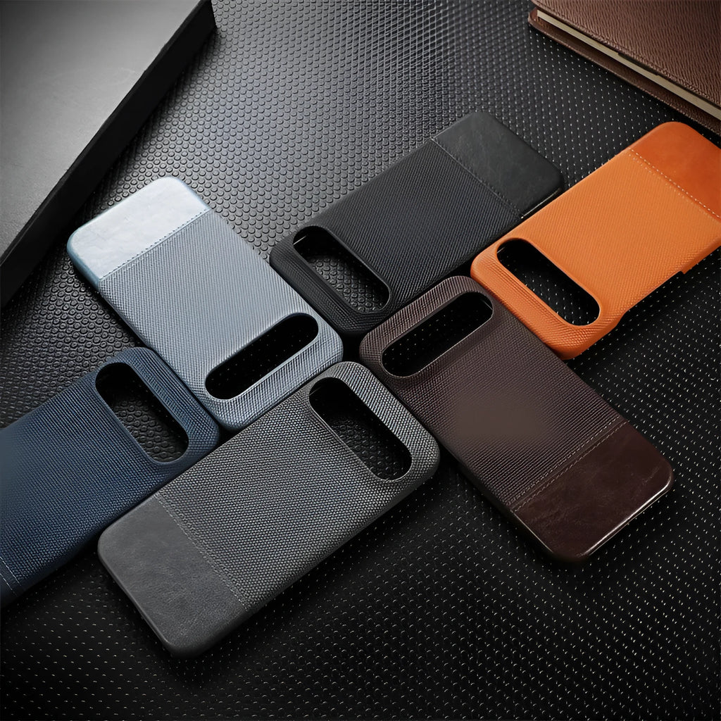 Lambskin anti-fall stitched phone case for Google Pixel 9 Pro XL, black colour, plaid pattern back cover