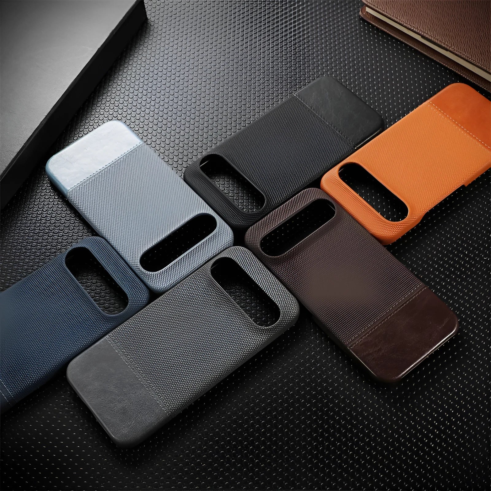 Lambskin anti-fall stitched phone case for Google Pixel 9 Pro XL, black colour, plaid pattern back cover