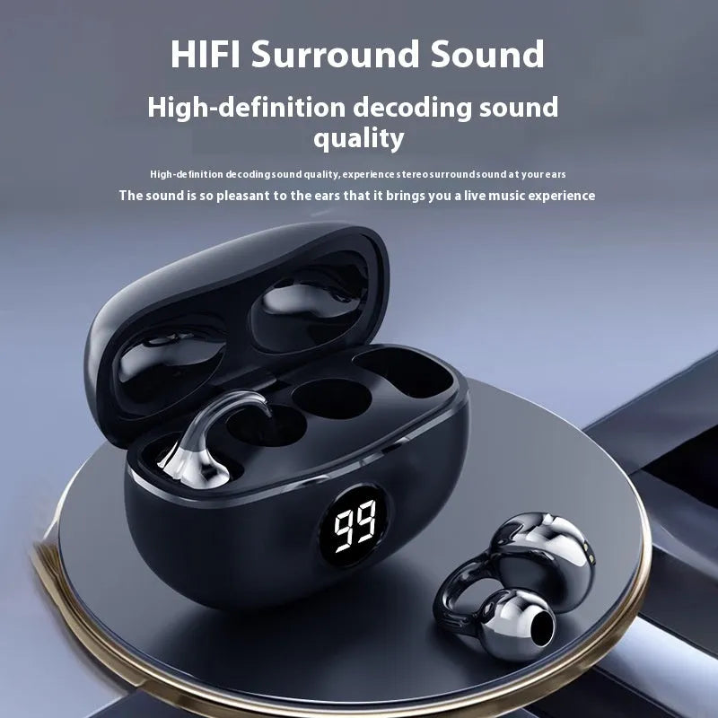 D151 Digital Display Bluetooth Headset Wireless Bone Conduction Non In-ear Sports Style in Apricot