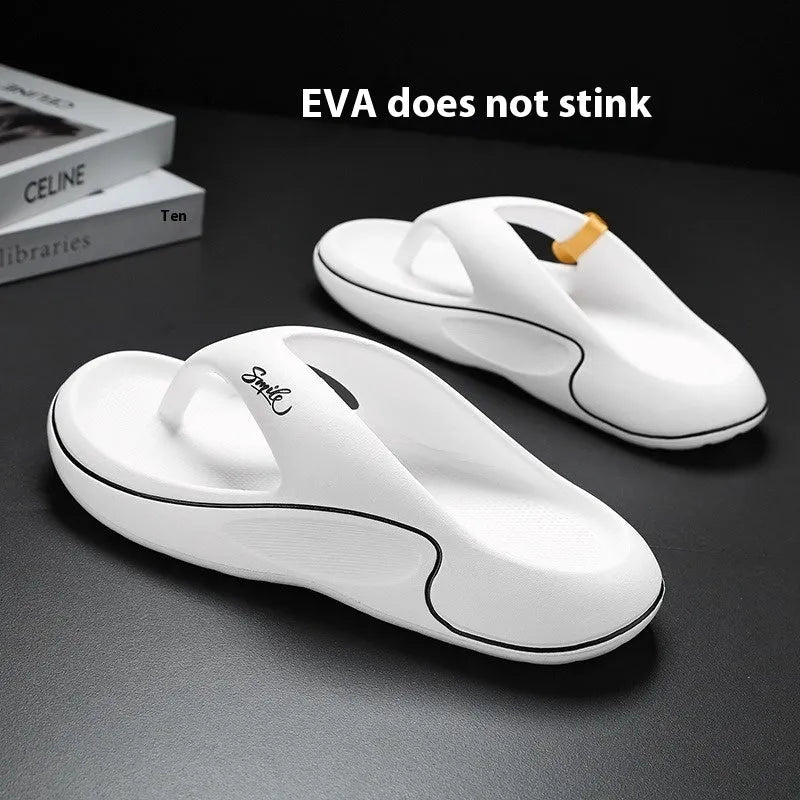 Men's EVA open toe slippers with thick injection moulded sole, available in black, khaki and white
