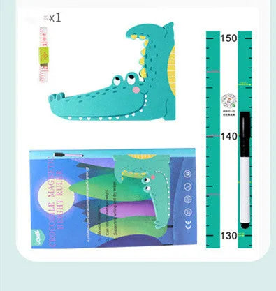 Children's cartoon magnetic crocodile stature foot wall sticker height chart with scale and erasable pen