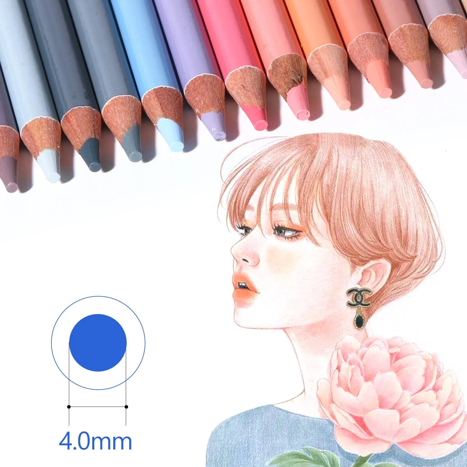 24-colour skin tone pencil set in round brush pot-style metal tin for portrait drawing