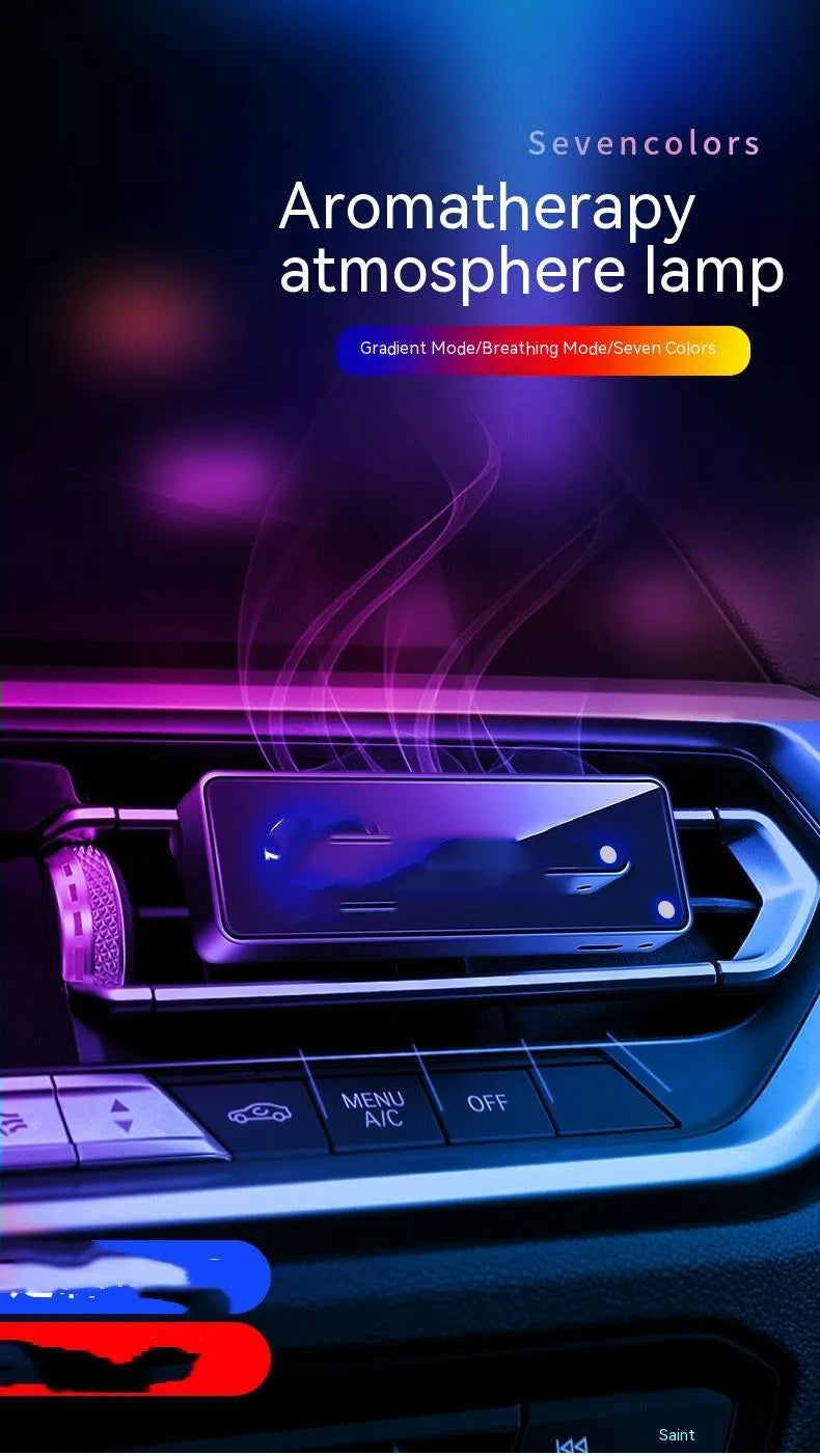 Black automobile air outlet aromatherapy ambience light with LED lighting and perfume function