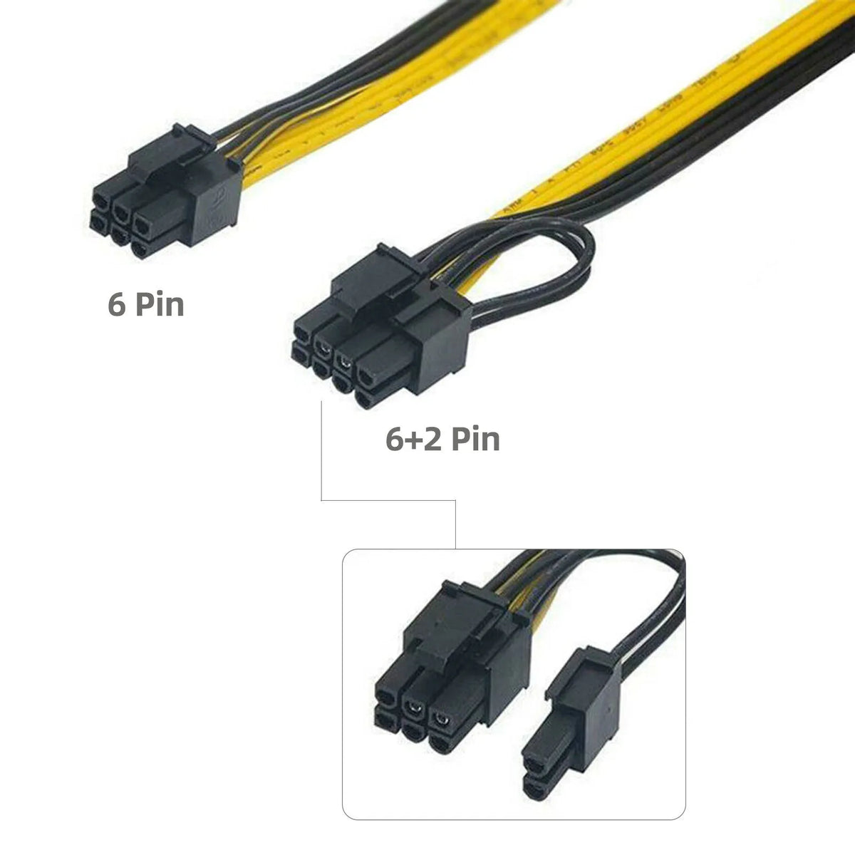 Yellow 6 pin to dual 8 pin graphics card power supply line, 70cm plastic adapter cable