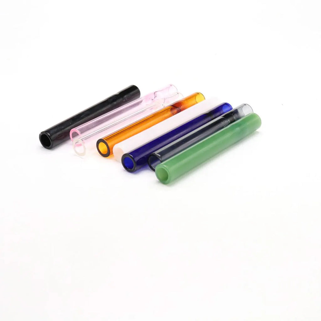 Telescopic straight glass smoke pipe with suction nozzle in transparent or pink finish