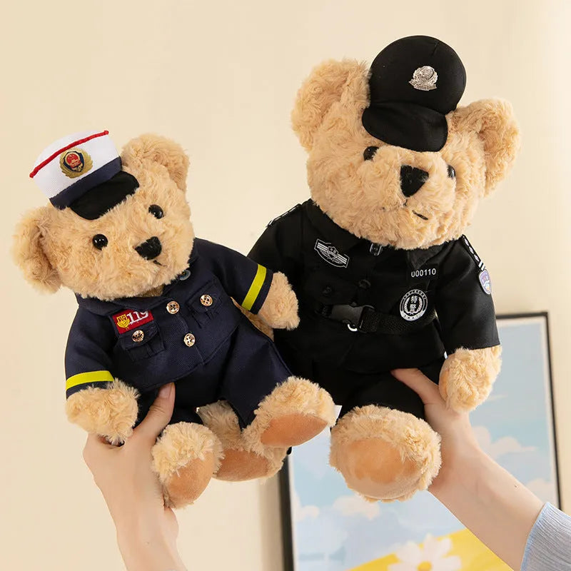Fire Bear Police Teddy Doll Plush Toys 30cm - Blue Fire Bear variant on display