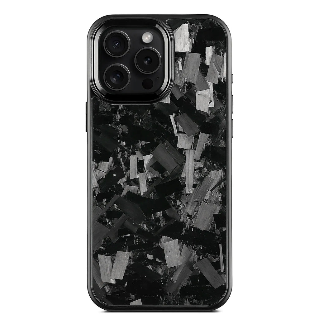 Carbon fibre metal frame forged pattern phone case in black frame blue gold magnetic variant for iPhone