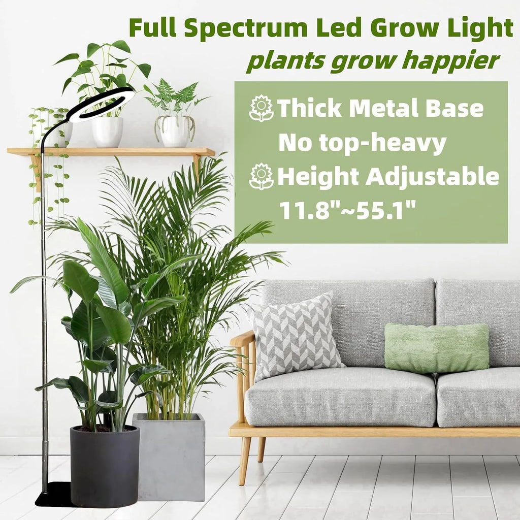 Base dual-purpose floor plant growth lamp with full spectrum LED, black aluminium finish, telescopic rod extended