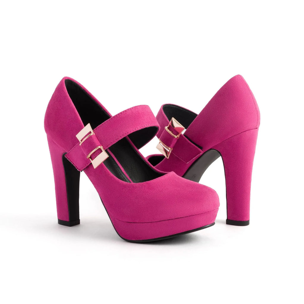 Women's platform chunky heel sandals with 6-8cm heel, PU cloth upper, rubber sole, in blue, black, or rose red