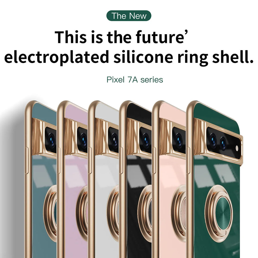 Simple electroplating ring rotating TPU phone case for Google Pixel in black with ring extended as stand