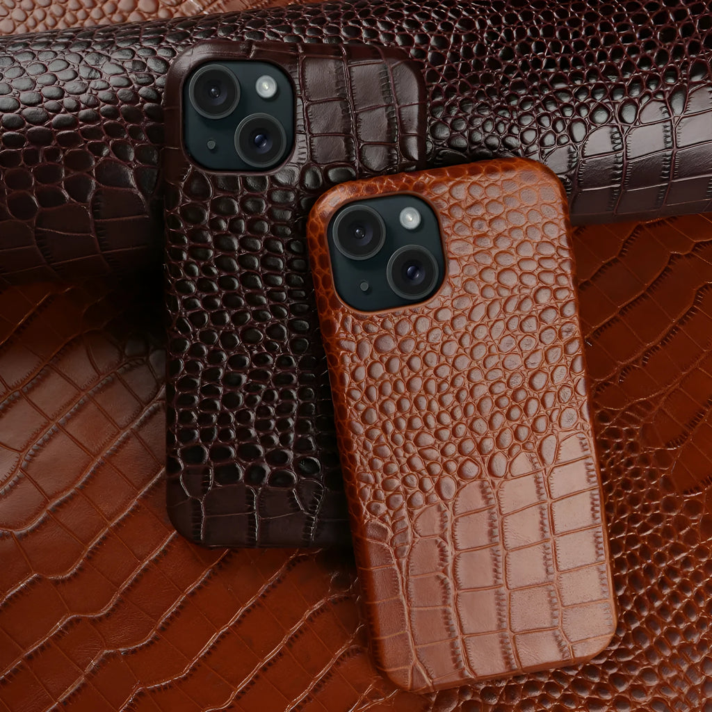 Genuine leather half pack phone case for Apple iPhone and Xiaomi 14 in black dark brown green light brown red