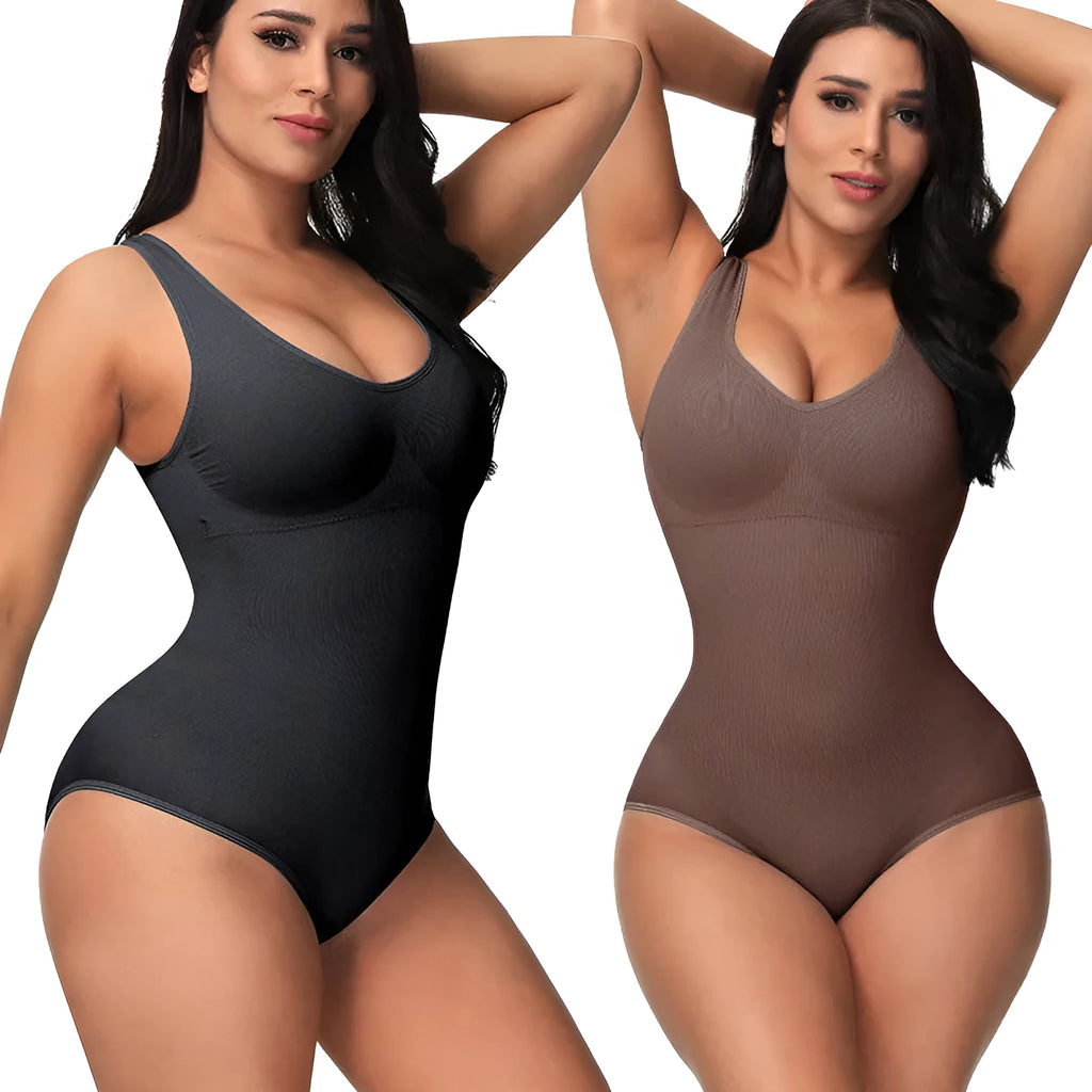 Seamless one-piece bodysuit shapewear for women in multiple colours.