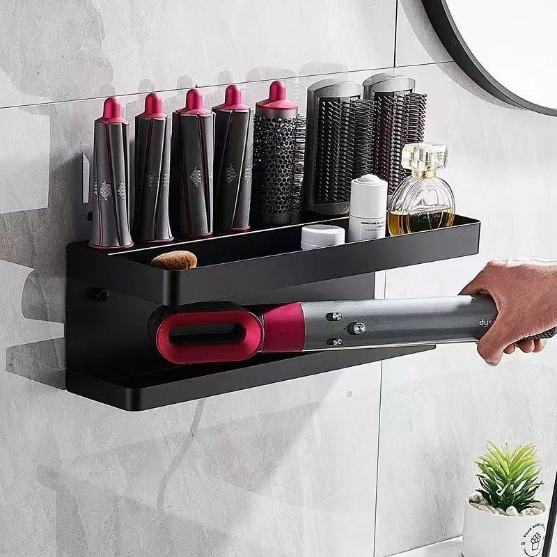 White punch-free dual-layer bathroom storage rack for Marcel wavers and hair curlers