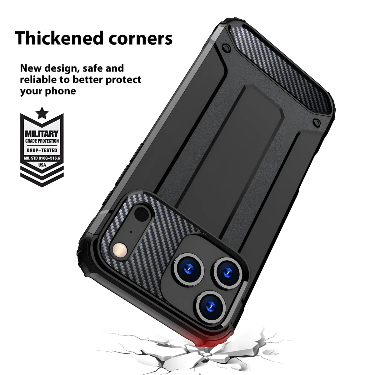Steel Armor phone case in black for iPhone 15 Pro, showing two-in-one TPU PC design