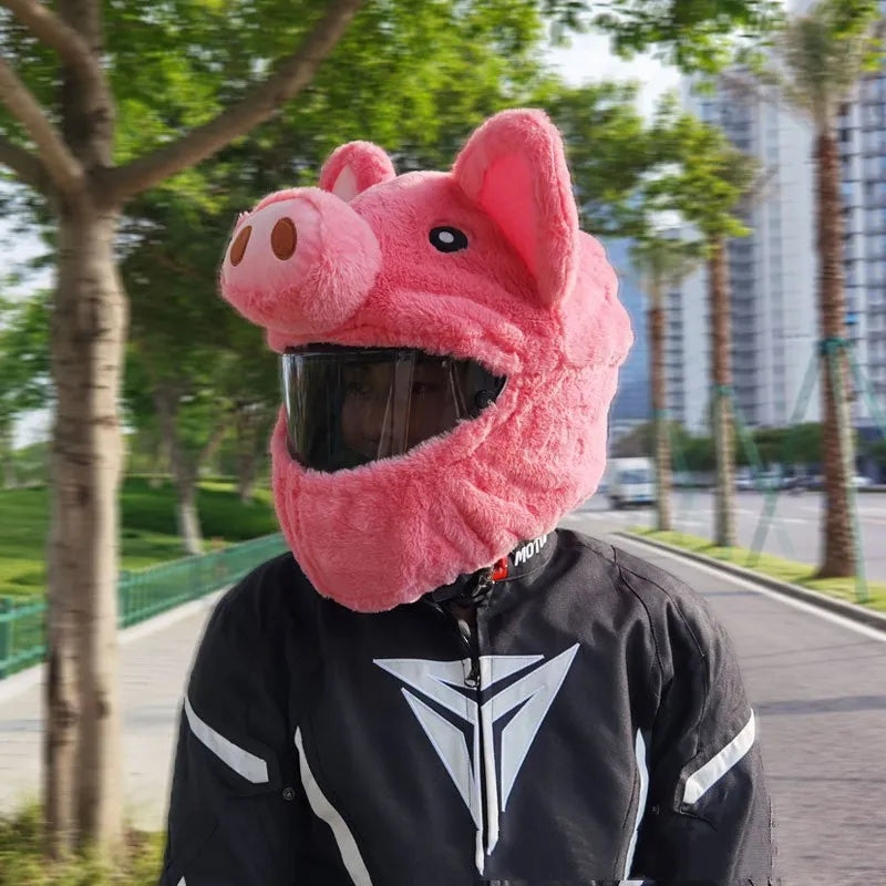 Pinkpig cartoon plush PV velvet protective hood cover for a motorcycle helmet