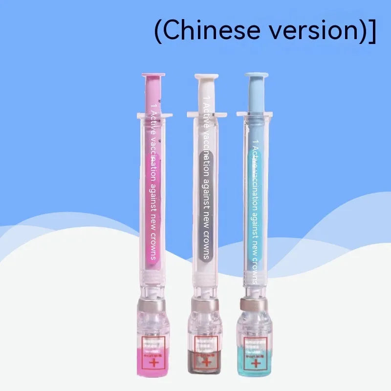 Vaccine design gel pen with plastic body and black 0.5mm refill