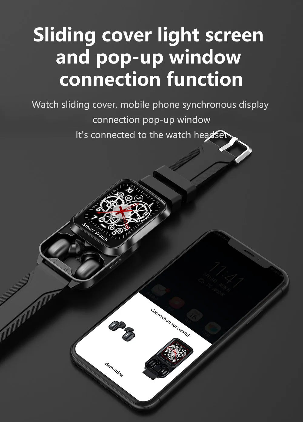 Black Bluetooth smart bracelet with 1.78-inch touchscreen display on a silicone wristband