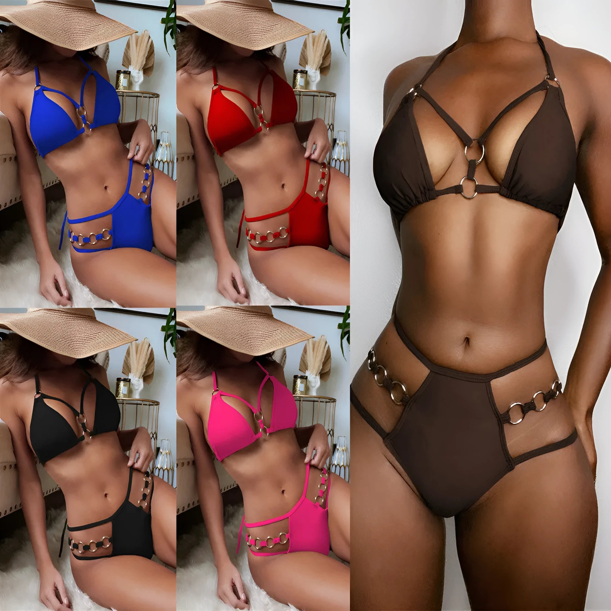 Women's separated nylon bikini set in multiple colours for swimming and wading