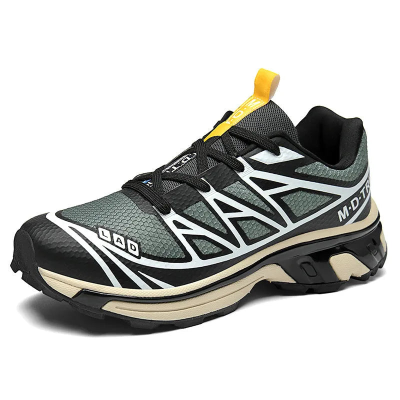 Men's and women's low-top round toe hiking shoes in artificial leather with a lace-up front.