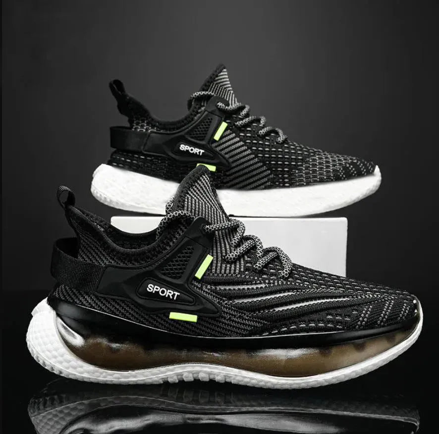 Men's white low-top lace-up sneaker with woven mesh upper and flat rubber sole