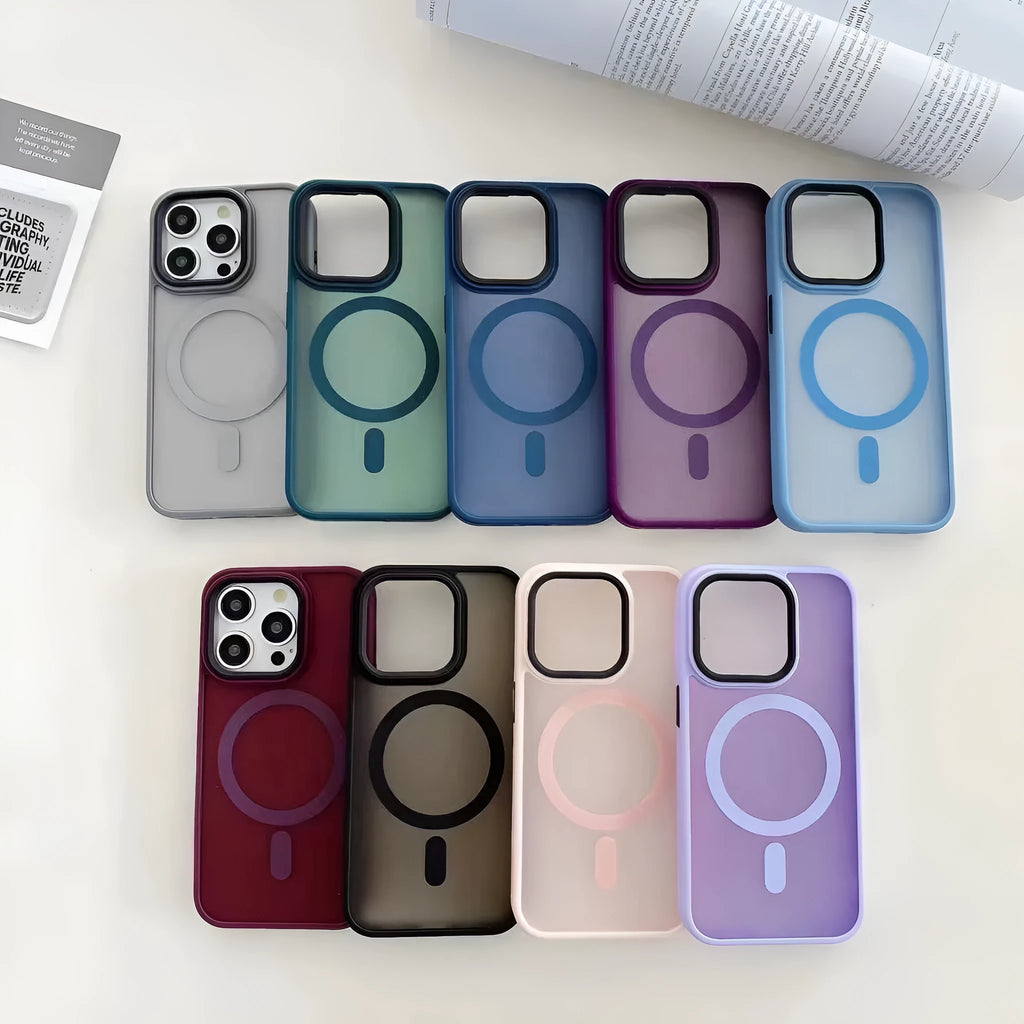 Frosted magnetic suction hard phone case for Apple iPhone 16 in multiple colour options