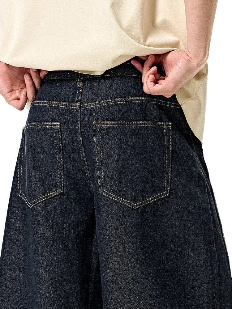 Men's wide leg denim trousers in original cow colour with mid waist construction