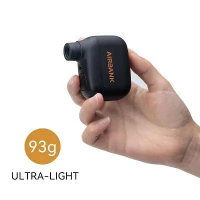 Black AS100 mini electric bicycle pump with USB cable and waterproof storage bag
