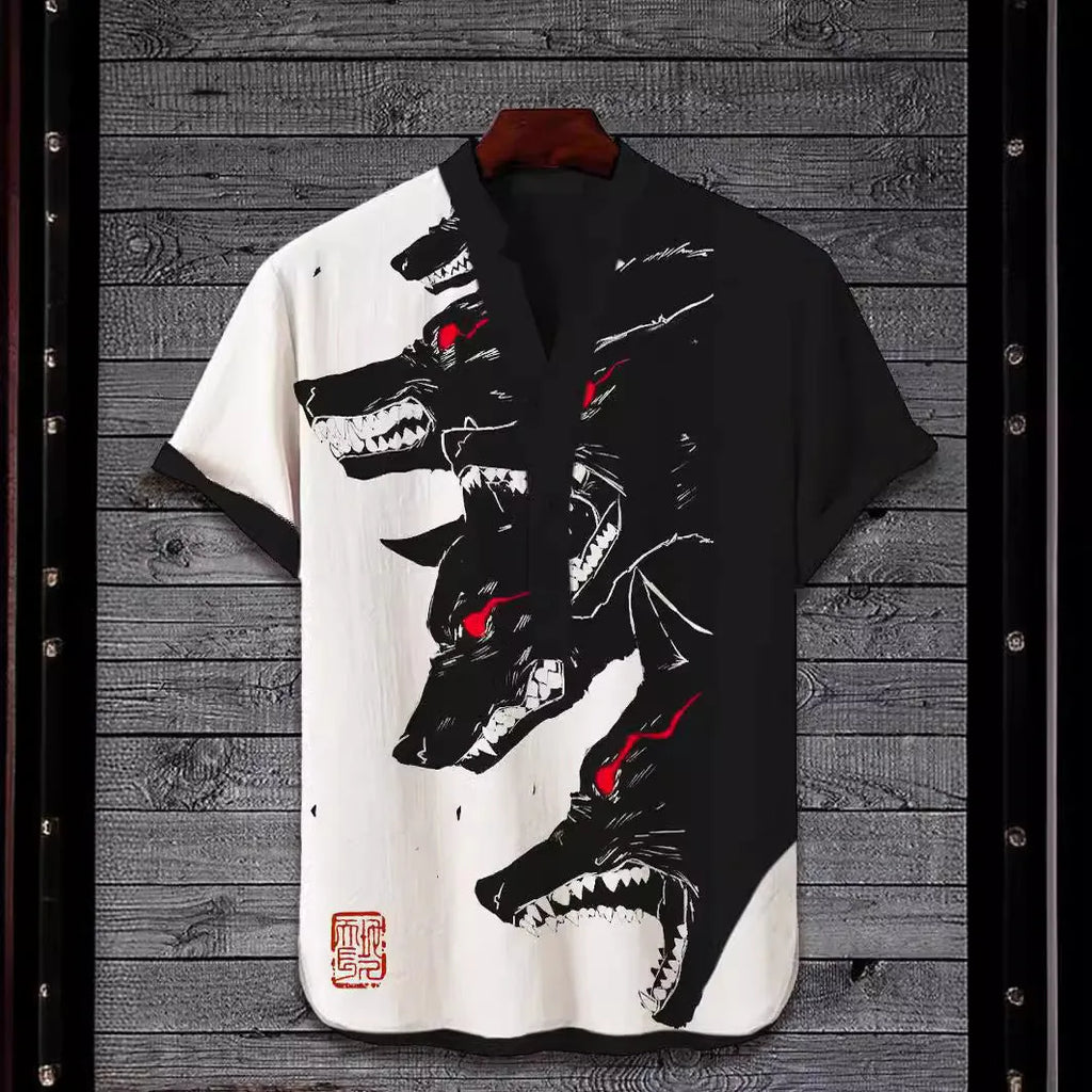 Short sleeve casual shirt with a detailed 3D digital animal graphic print on the front.