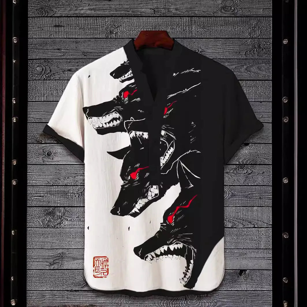 Short sleeve casual shirt with a detailed 3D digital animal graphic print on the front.