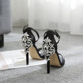 Black women's rhinestone high heel shoes with suede upper and fish mouth toe