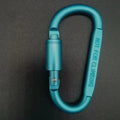 D-type aluminium locking carabiner in a choice of colours, showing 8cm flat size.
