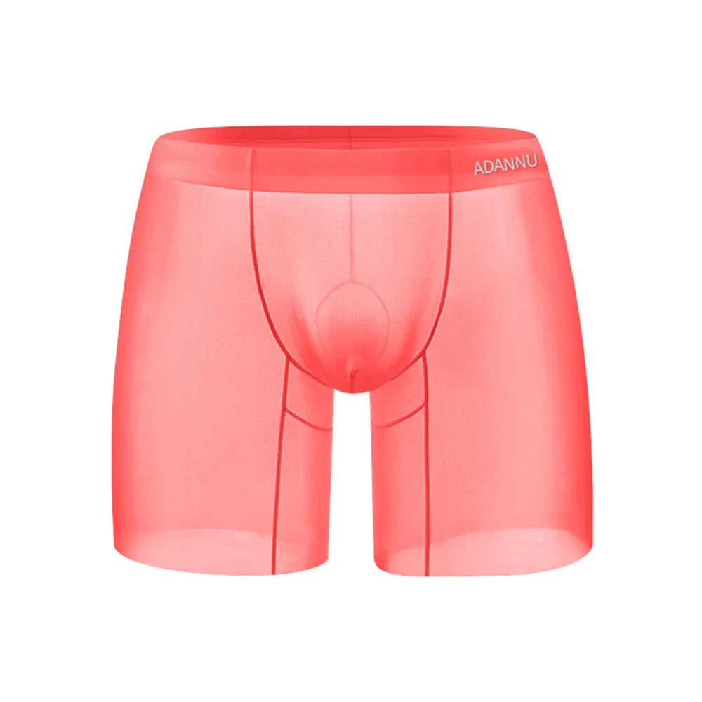 Men's seamless sports boxer shorts in orange colour with low waist design and quick-drying nylon fabric