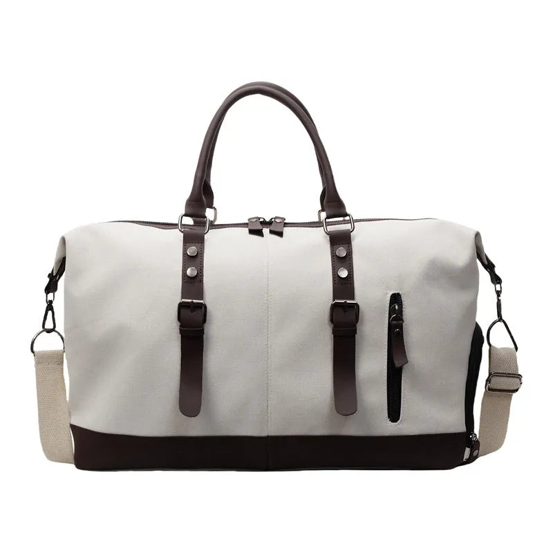 Canvas travel shoulder bag for men and women, breathable leisure bag, available in Black, Milky White, and Green