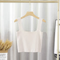 Short square-neck knitted camisole vest in mercerised cotton, slim fit, solid colour, women's innerwear top