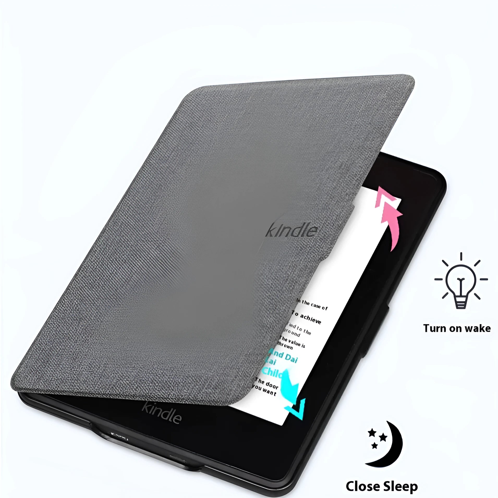 Linen-textured hard case for Kindle e-reader with magnetic closure, shown in purple colour.