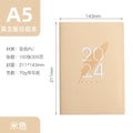 2024 English daily planner with imitation leather cover in blue, A5 size, open to a daily schedule page