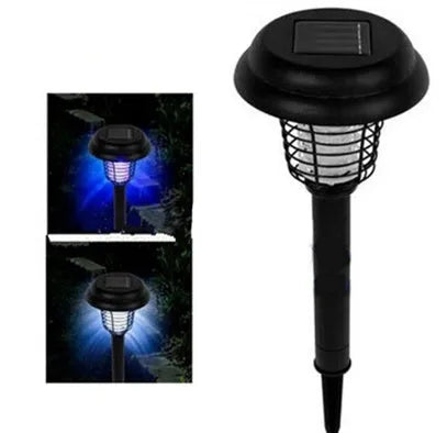 Solar powered rechargeable anti-mosquito lamp with UV bug zapper in black plastic for outdoor garden use