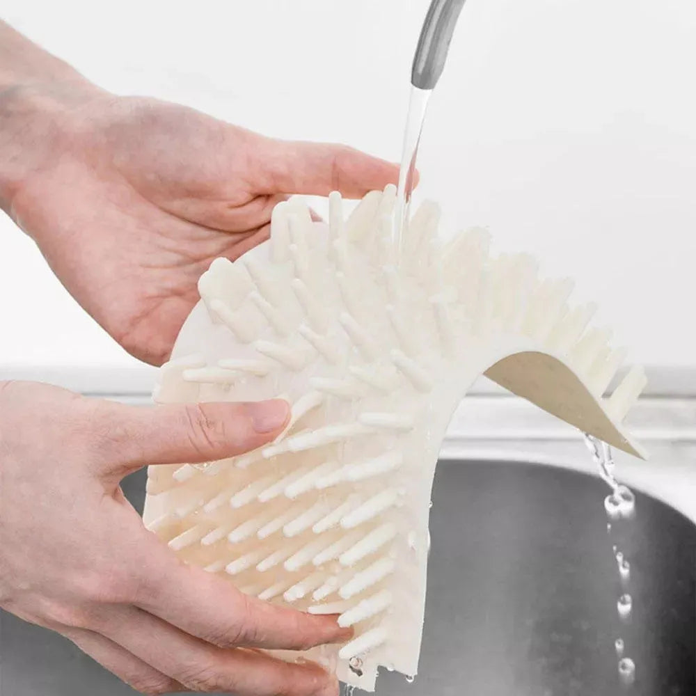 Portable pet foot washer cup in white with soft silicone bristles, 95 x 120mm, for small dog paw cleaning