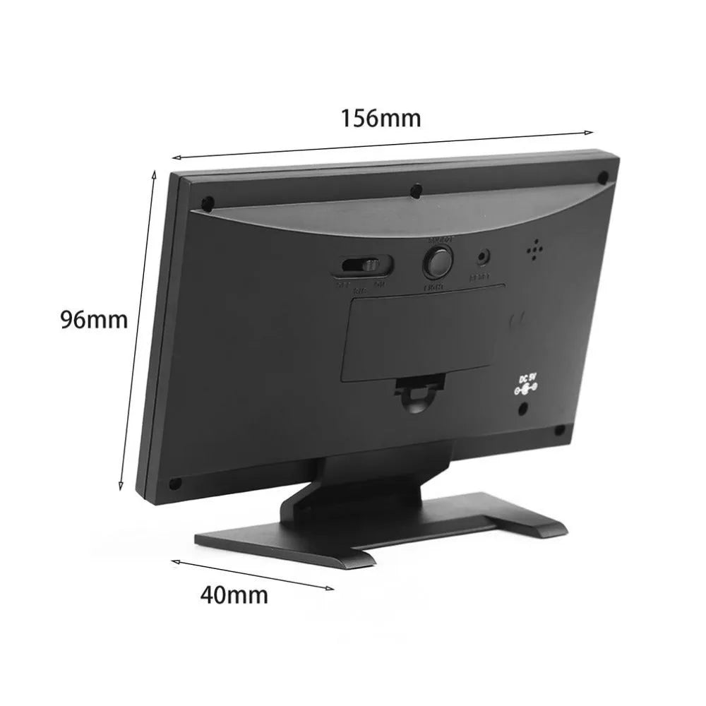 Multi-function large screen perpetual calendar clock showing time and date with voice-activated backlight in black finish