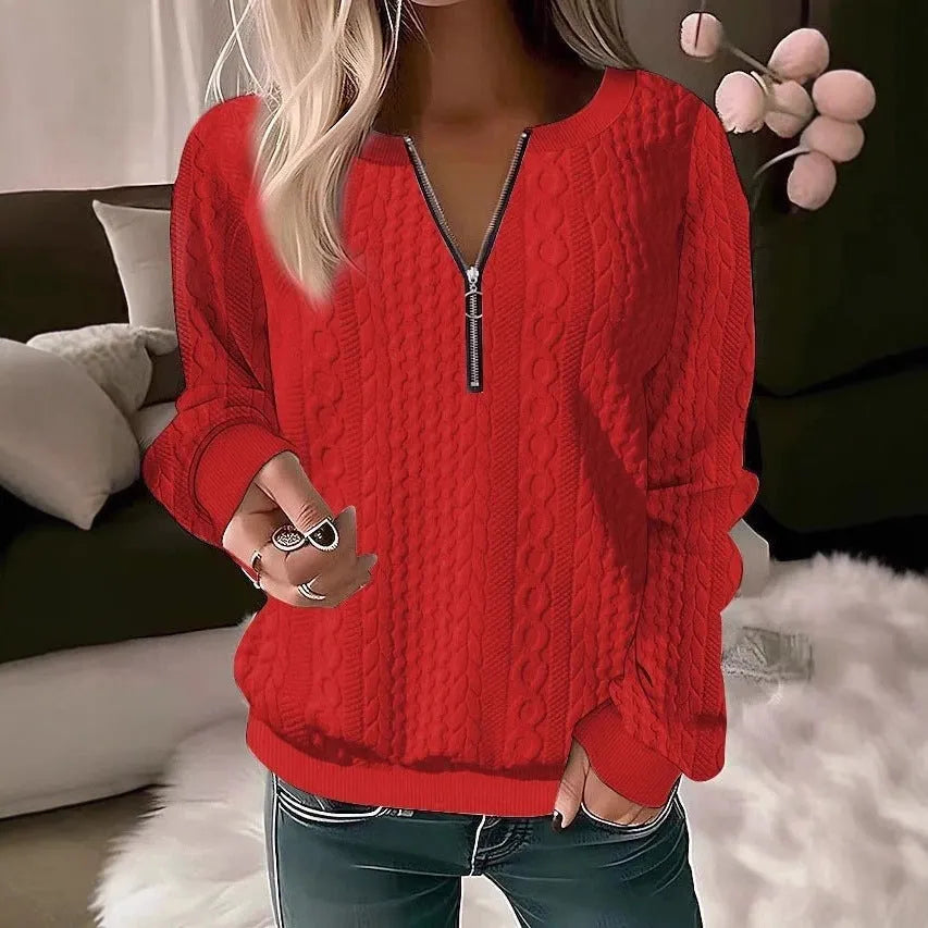 Women's loose fit zipper cardigan coat with 3D effect pattern in khaki colour, polyester fabric, front zipper closure
