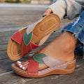 Women's black thick-soled peep-toe slippers with cross-strap design in artificial PU leather